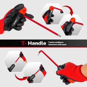 TOMMARS magnetic end helps secure fasteners during tight-angle work.
