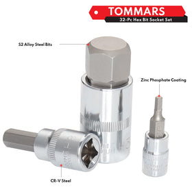 TOMMARS hex bits precisely sized and chamfered for a snug fastener fit.