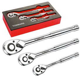 TOMMARS ratchet set 1/4-inch drive in action for tight furniture screws.