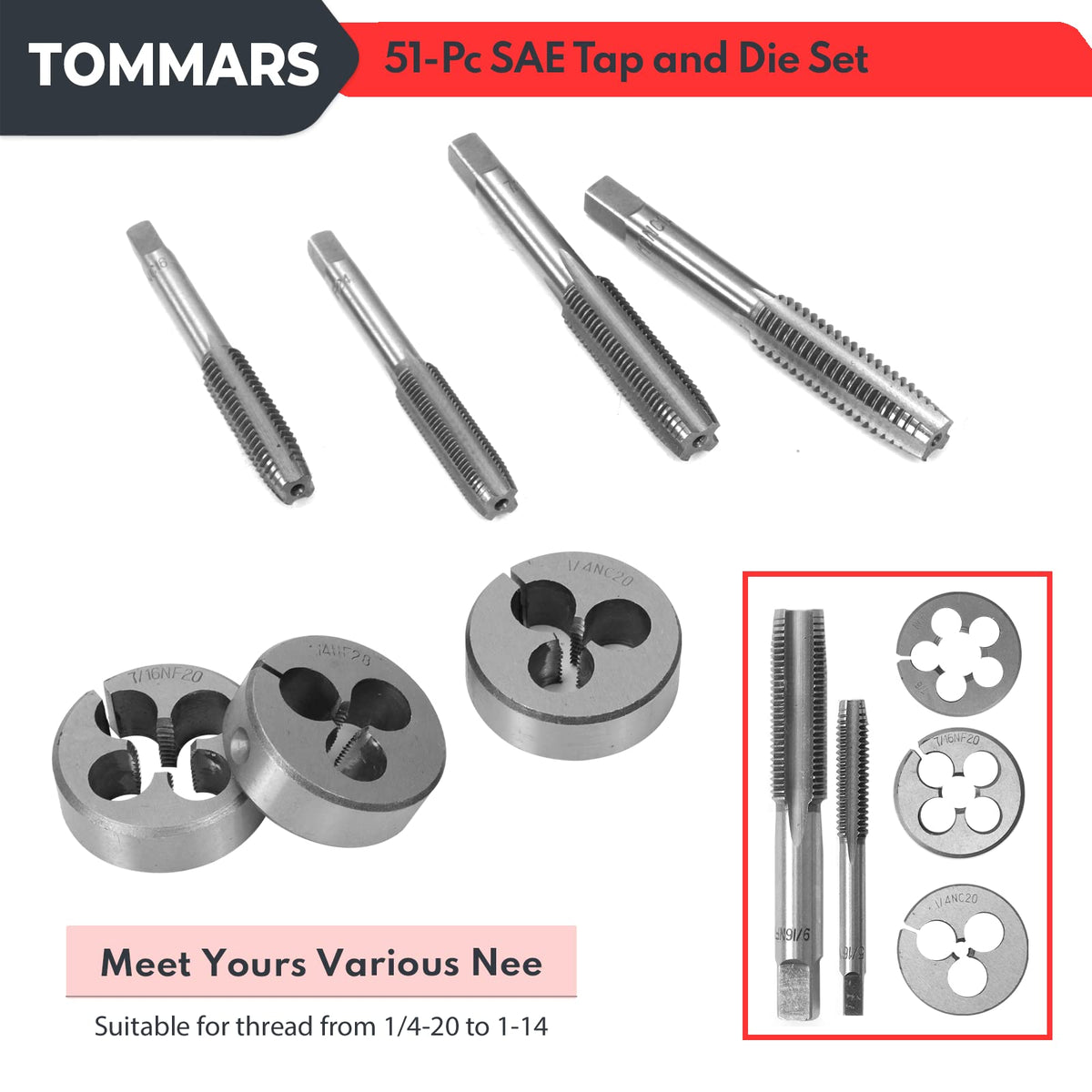 TOMMARS spiral flute extractors 3mm to 18mm remove damaged threads