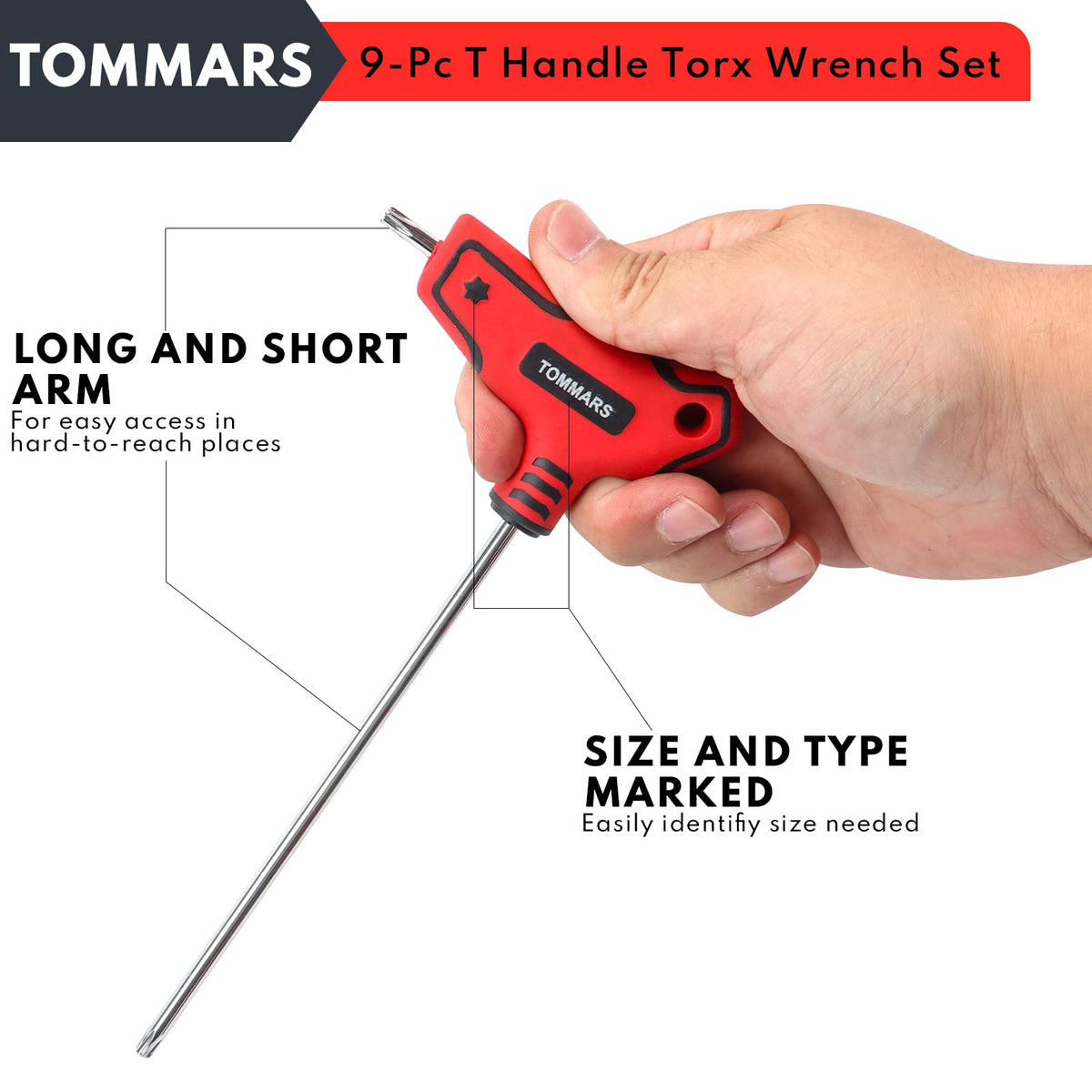 Storage box keeps tools organized with clearly marked sizes.