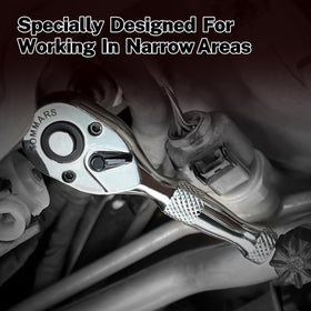 TOMMARS Stubby ratchet 3-8 drive fits cramped spaces.