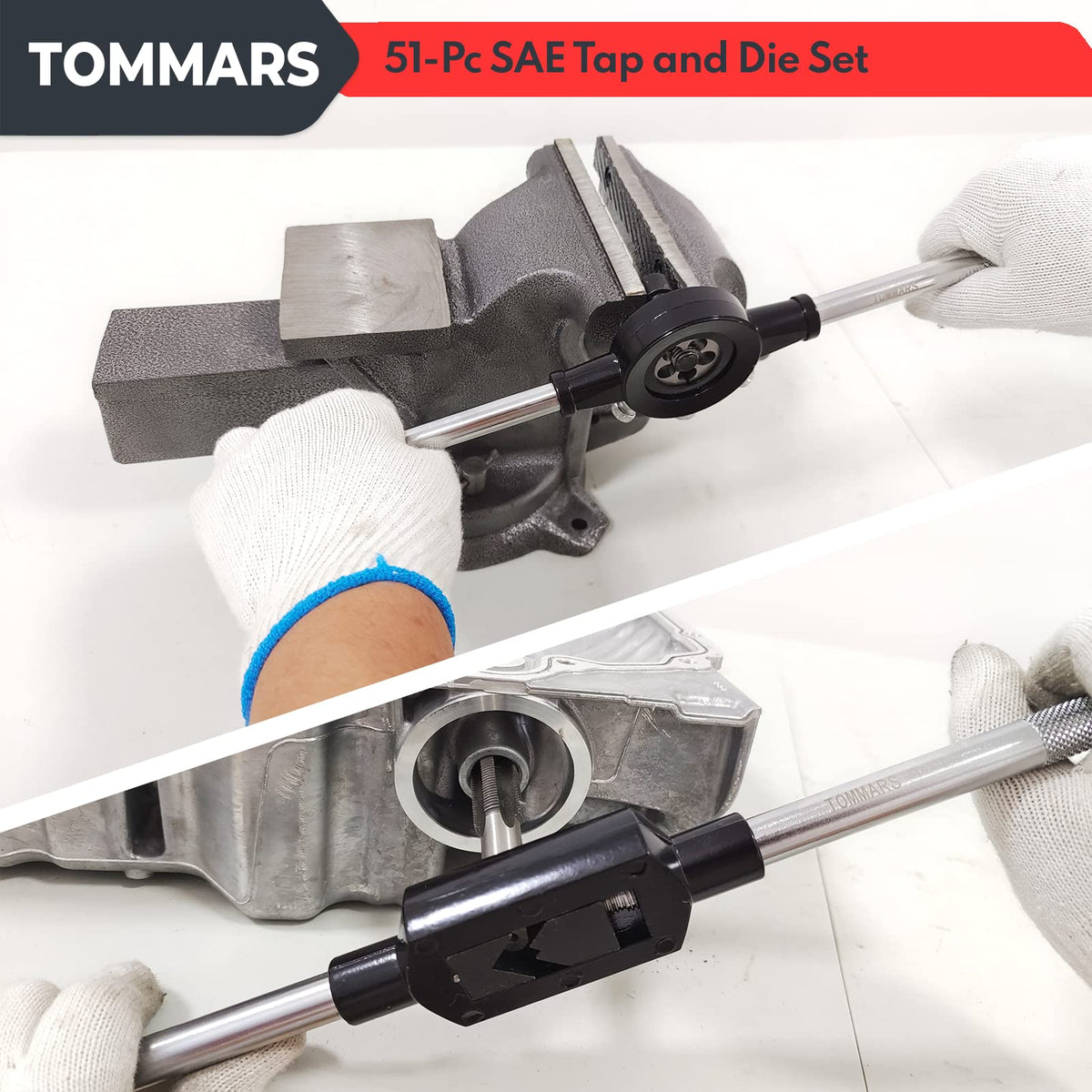 TOMMARS T-handle tap wrench for accurate threading on metal