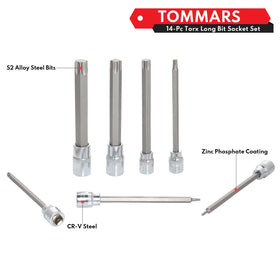 TOMMARS torx socket set compatible with ratchet for versatile servicing.