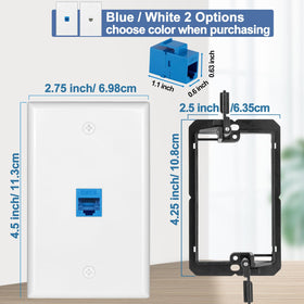 Tomoder blue RJ45 keystone jack close-up showing gold contacts.
