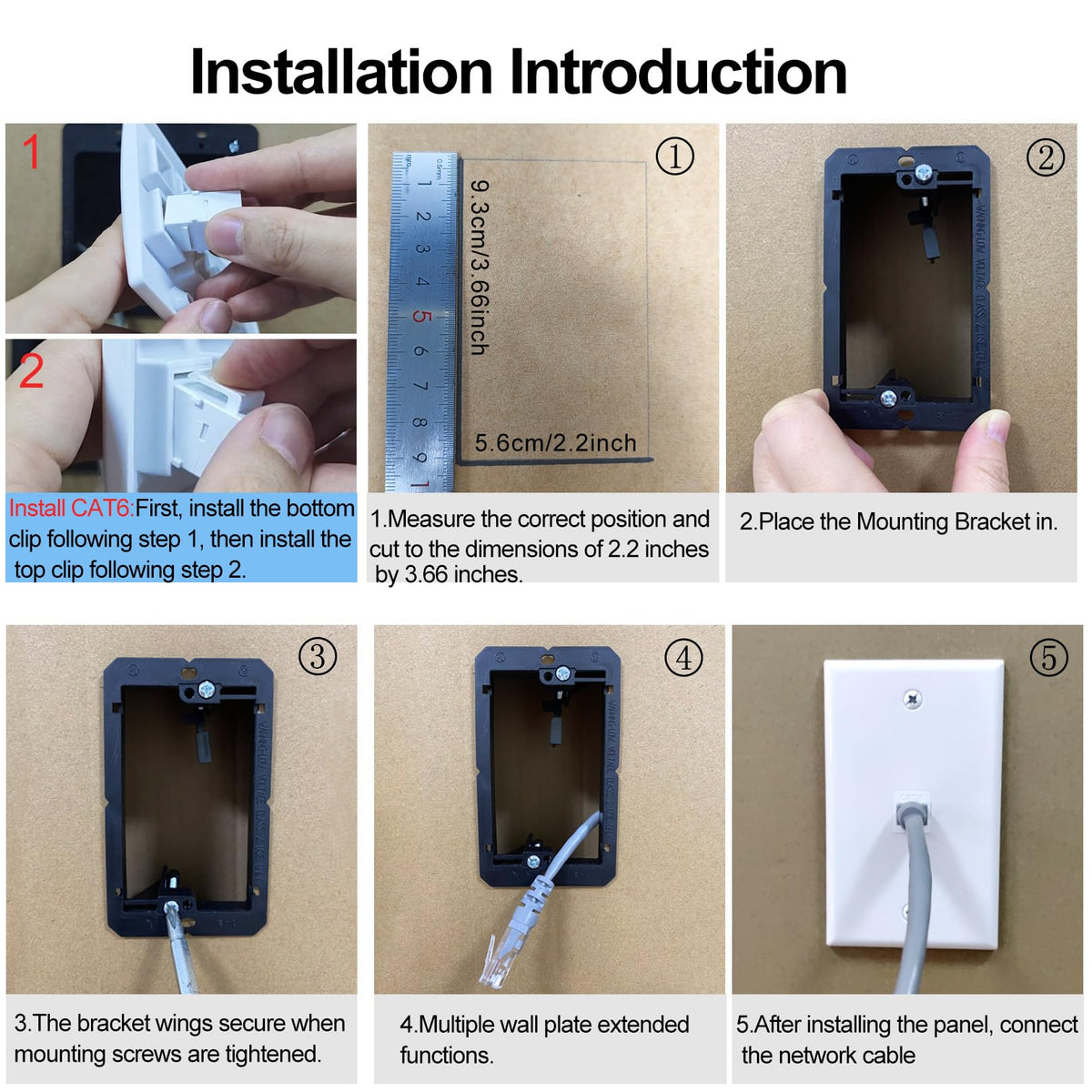 Tomoder white 1-port wall plate mounted with low voltage bracket for flush installation.