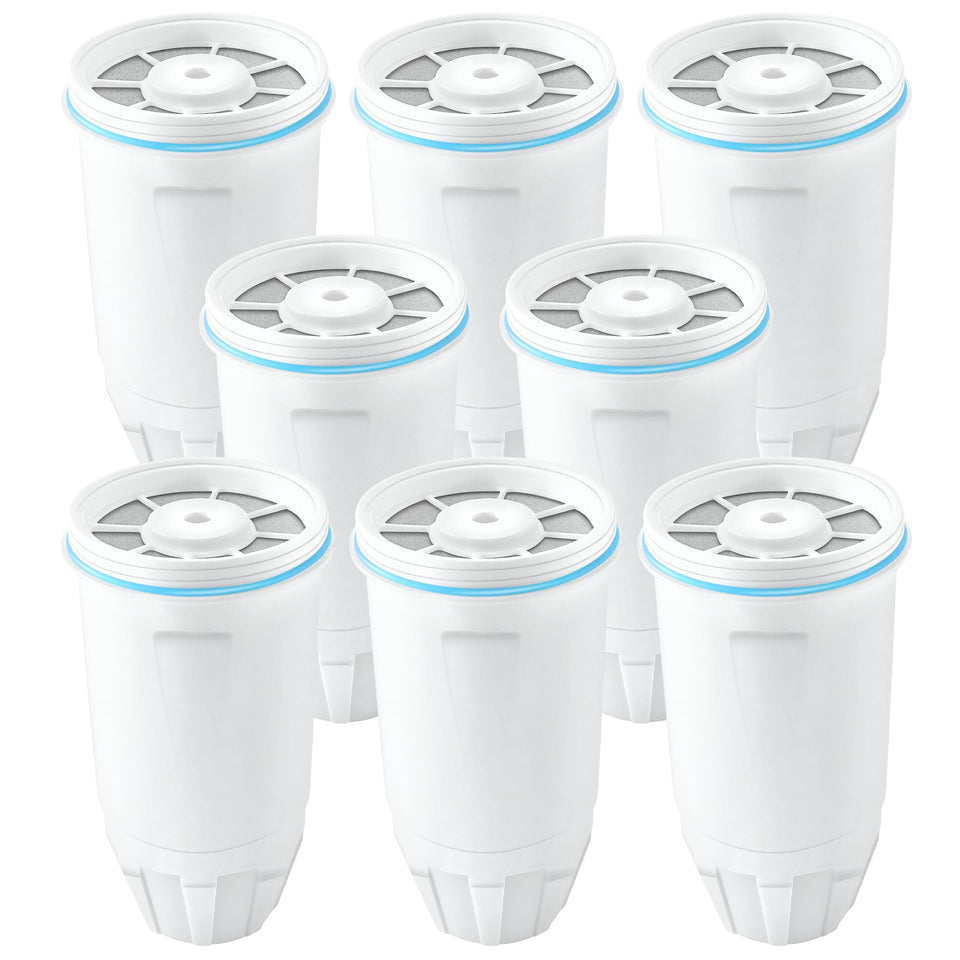 Tomoon ZR-001 eight-pack water filter improves taste by reducing chlorine and odors.