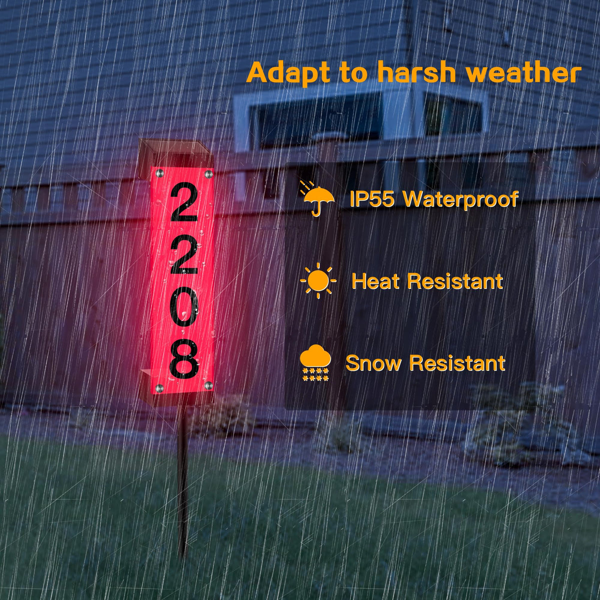 Tomskiko Solar Address Sign IP55 waterproof housing withstands weather