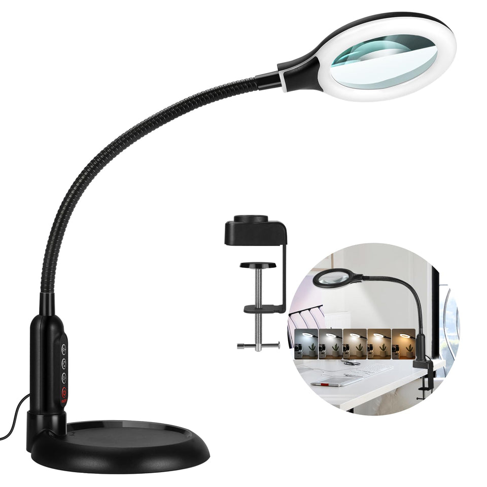 TOMSOO 10X magnifying glass with light on desk for crafts