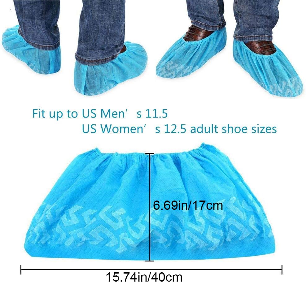 Tomus-UNI shoe covers worn on feet demonstrating easy slip-on wear