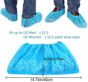 Tomus-UNI shoe covers worn on feet demonstrating easy slip-on wear
