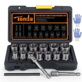 TONDA bolt extractor kit in case keeps tools organized for quick repairs.