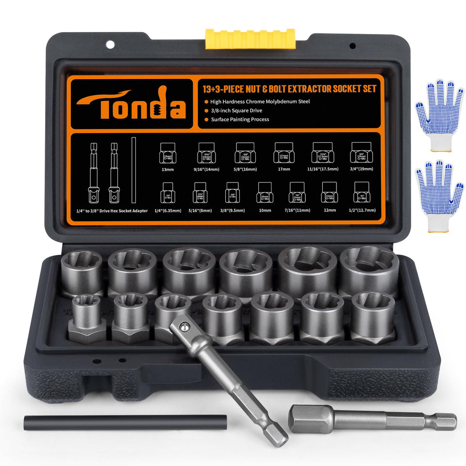 TONDA bolt extractor kit in case keeps tools organized for quick repairs.