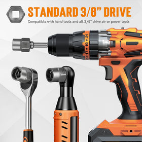 TONDA 3/8-drive adapters connect to common ratchets and drivers.