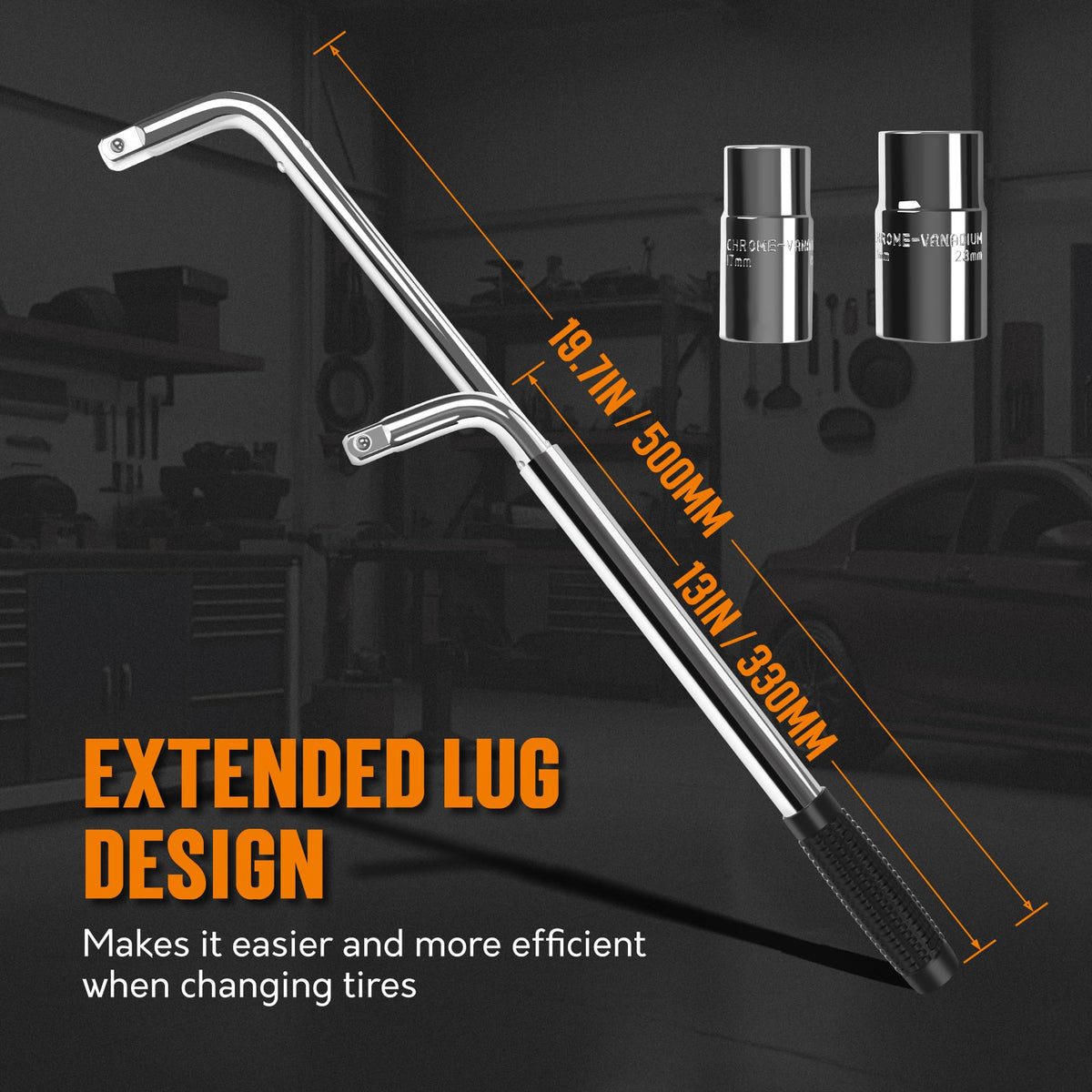TONDA lug wrench with 13–19 inch handle for extra torque on stubborn nuts