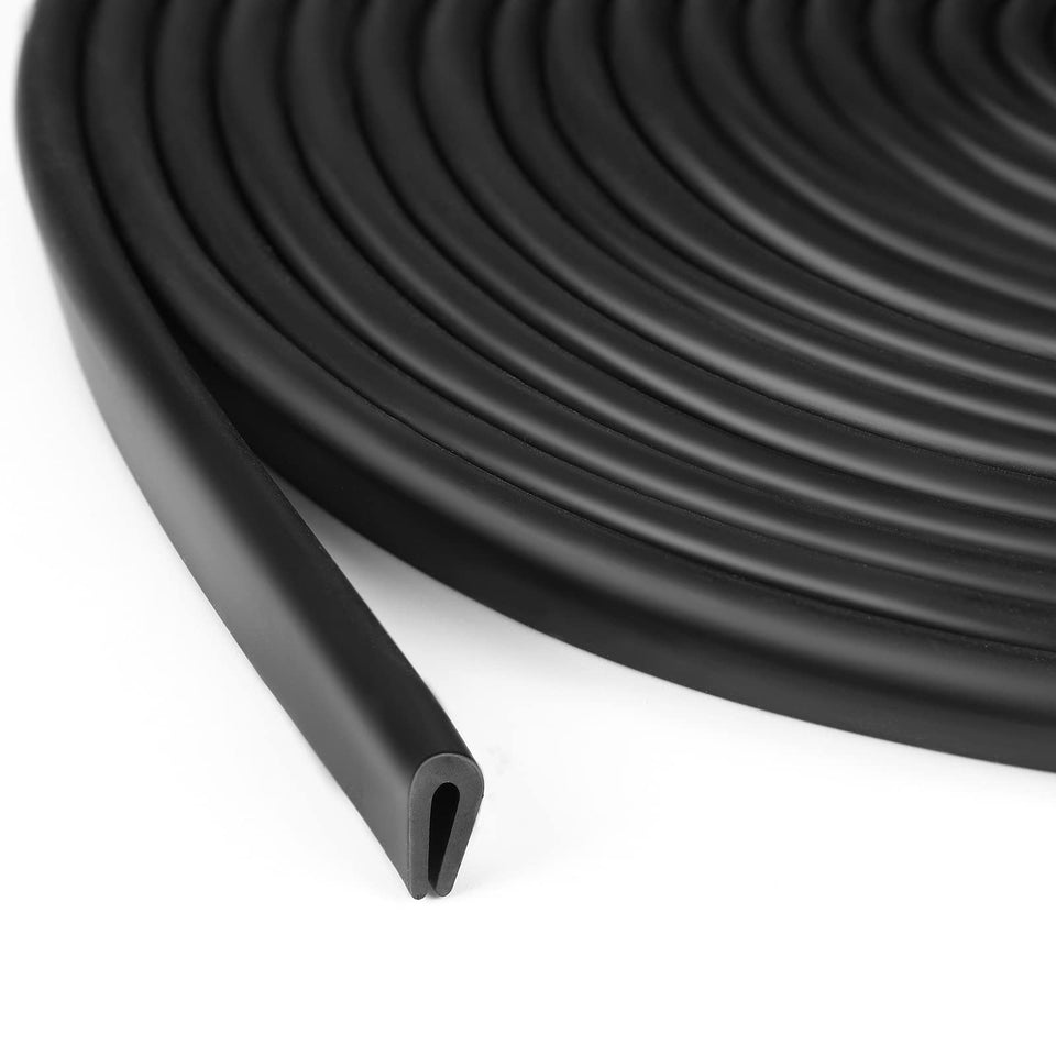 Tondiamo rubber U channel edge trim protects door edges with a sleek black finish.