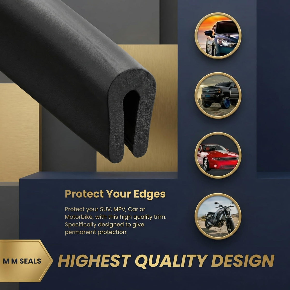 Tondiamo rubber U channel edge trim cut-to-size for precise fits.