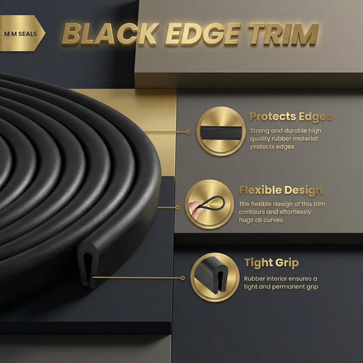Tondiamo rubber U channel edge trim provides panel edge protection for daily use.