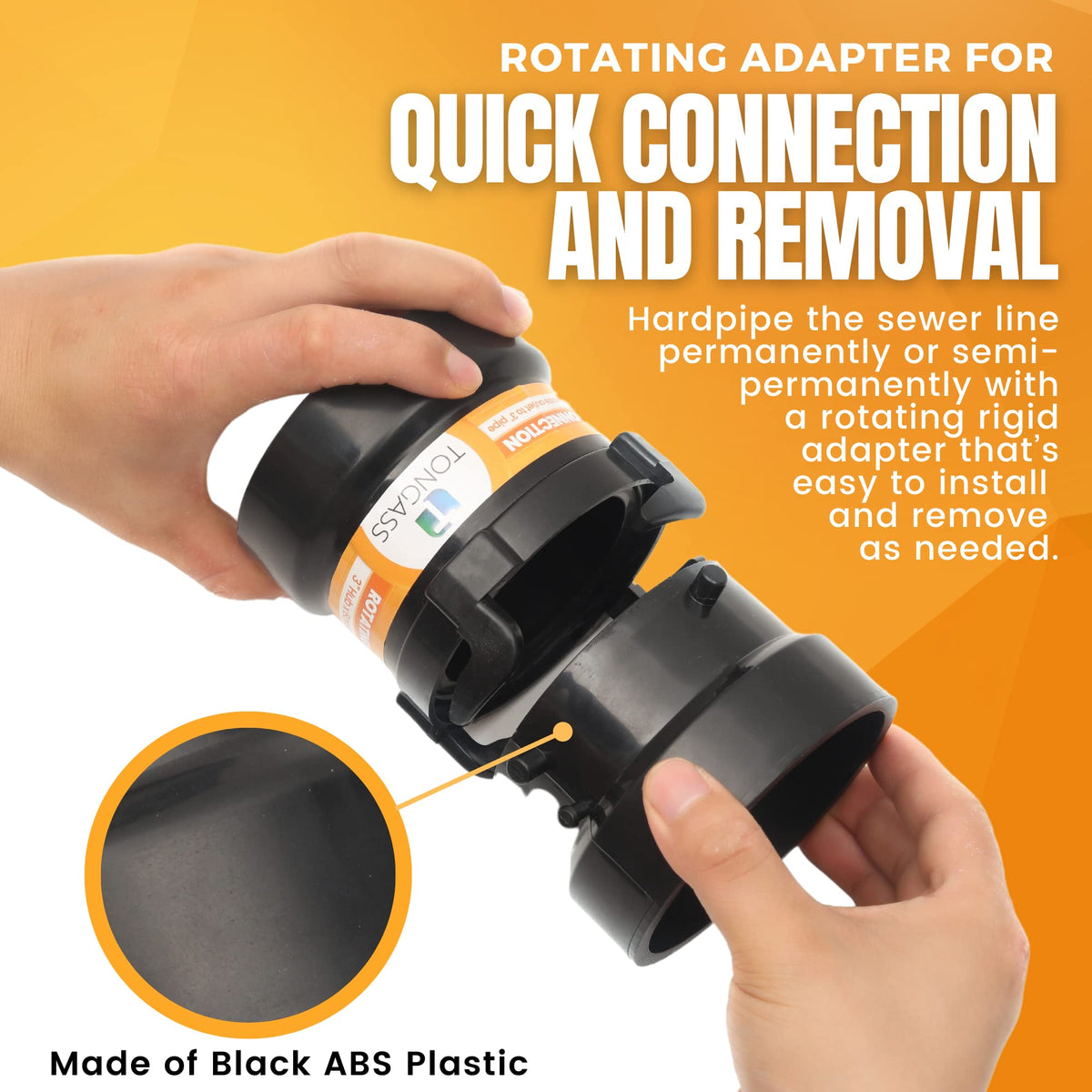 TonGass 3-inch hub showing slip connection for ABS
