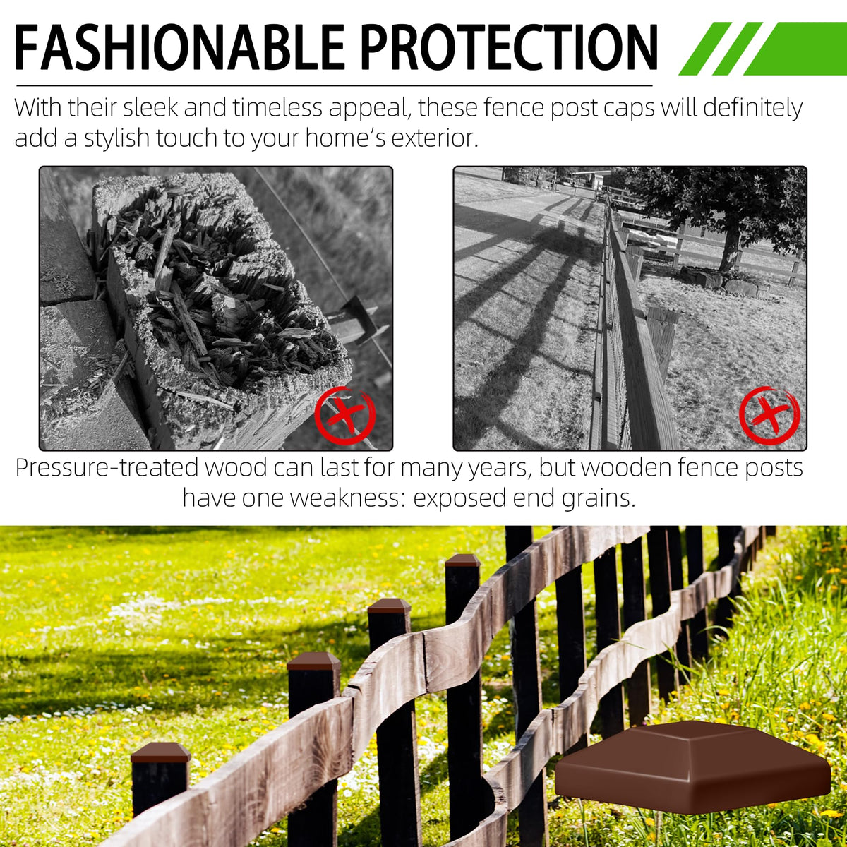 TonGass easy-install post cap fits most standard 3-5/8 inch posts securely.