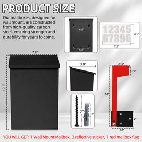 TonGass wall-mount mailbox side view highlights weather-ready steel construction.
