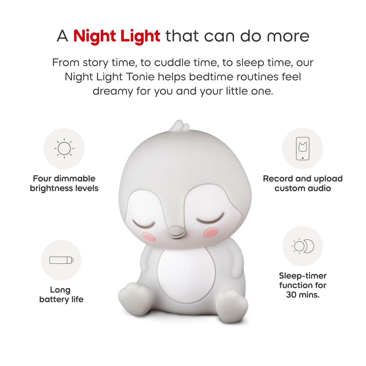 Optional 30-minute auto shut-off timer supports new bedtime routines.