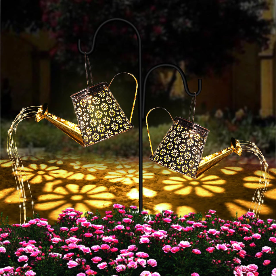 Tonitrui solar watering can lights in a 2-pack brighten garden evenings