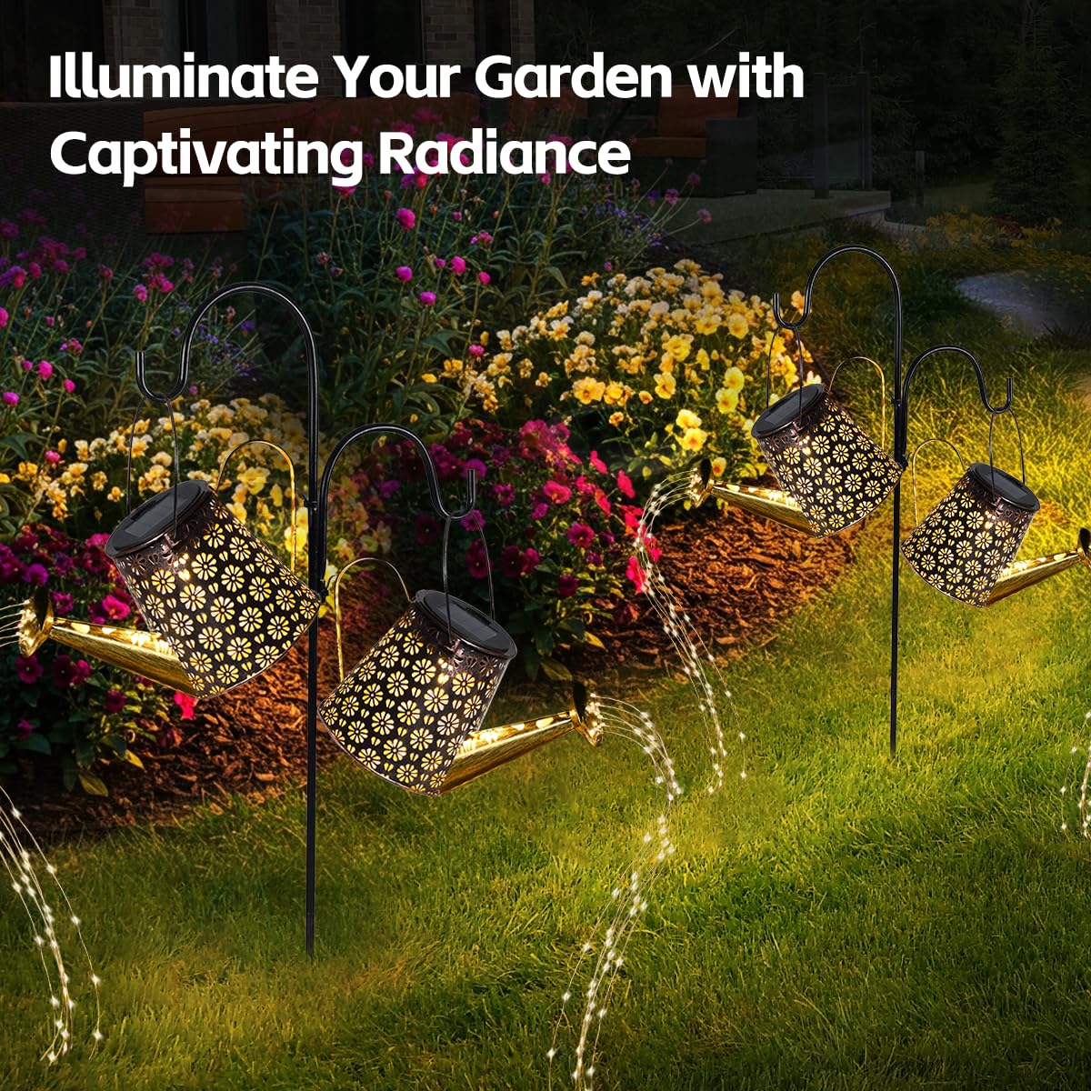 Tonitrui watering-can-lights showcase copper stars pattern for decorative nightscape