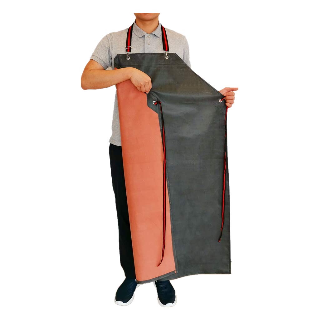 TonLing Thick Rubber Apron front view in gray, waterproof and durable for cleaning and cooking tasks.