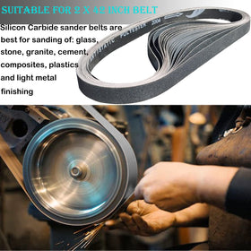 Tonmp 18-pack silicon carbide sanding belts in workshop for versatile wet or dry sanding