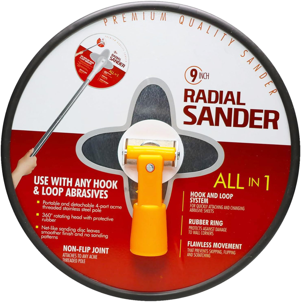Tonmp drywall sander with 360° swivel head enables versatile, smooth sanding.