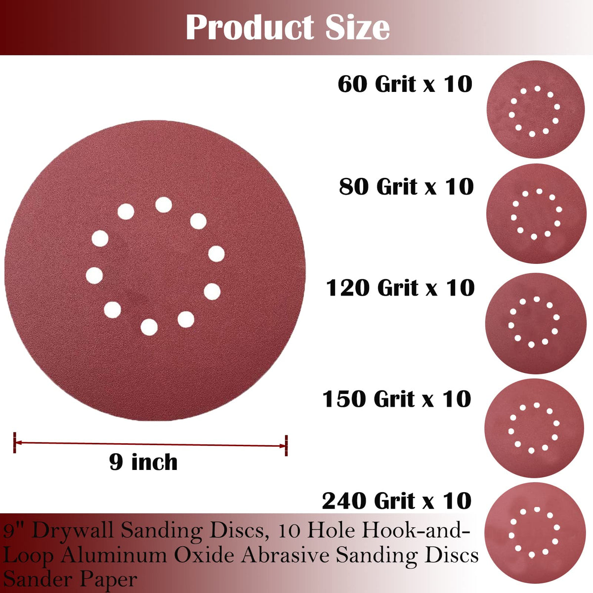 Tonmp 9-inch 80-grit disc layered pack for versatile sanding tasks.