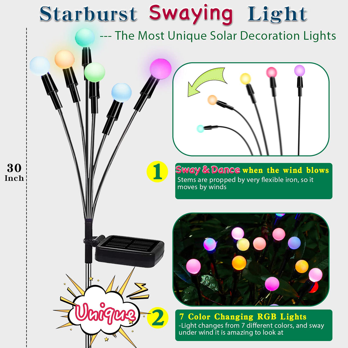 TONULAX solar garden lights color-changing seven colors for festive outdoor mood.