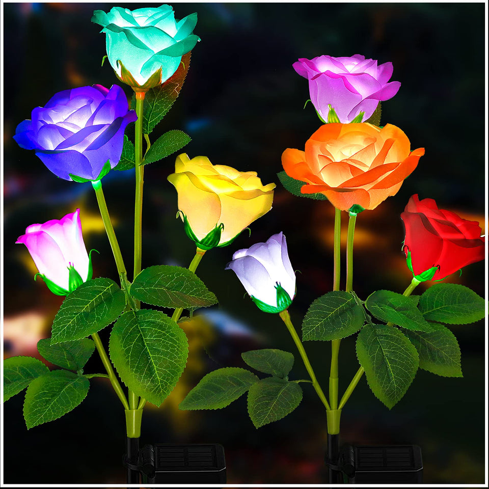 TONULAX solar rose light with 7-color changing modes enhances garden ambiance at night.