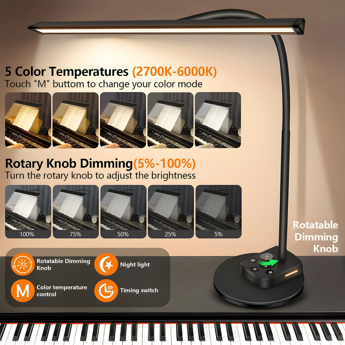 TonyEst LED beads provide bright, even coverage for sheet music