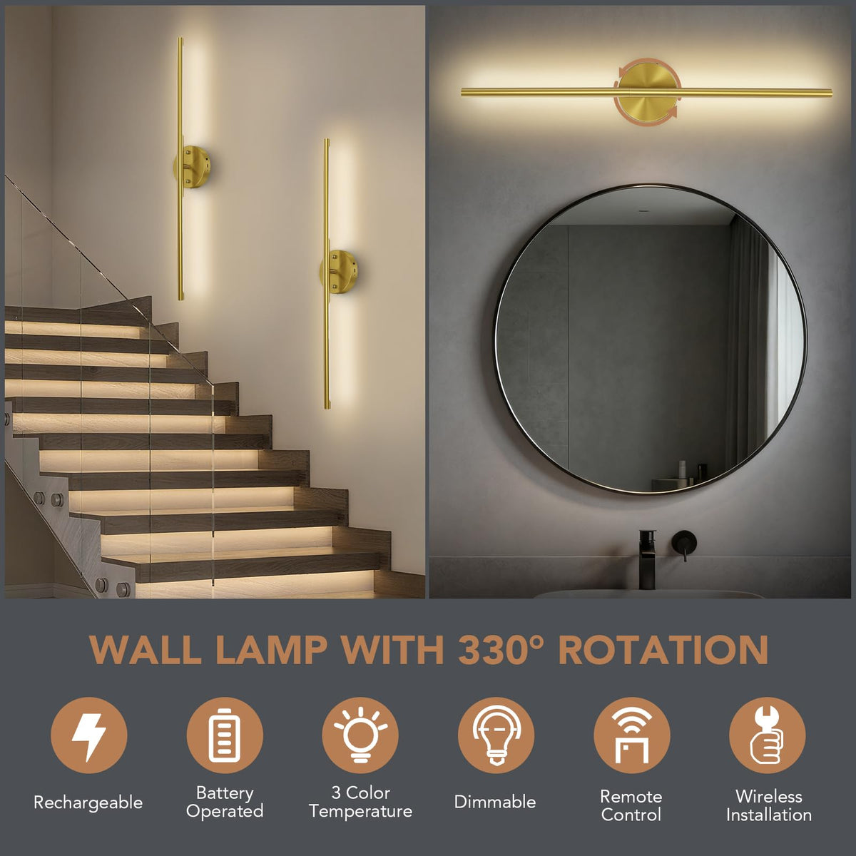 Tonyful sconce arm tilts and rotates 330 degrees for versatile lighting.