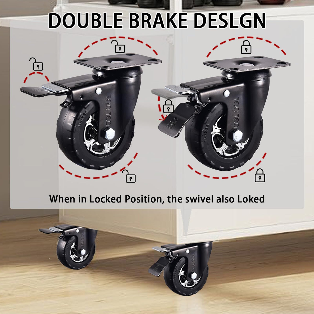 TOO TCO 2200 lbs per set capacity supports heavy-duty carts and workstations.