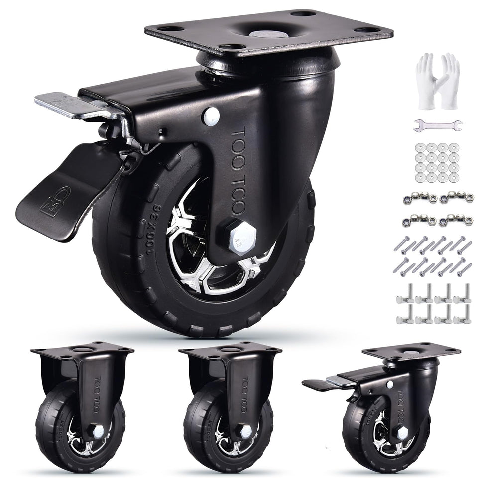 TOO TCO heavy-duty 4in caster wheels enable smooth, quiet rolling on a cart.