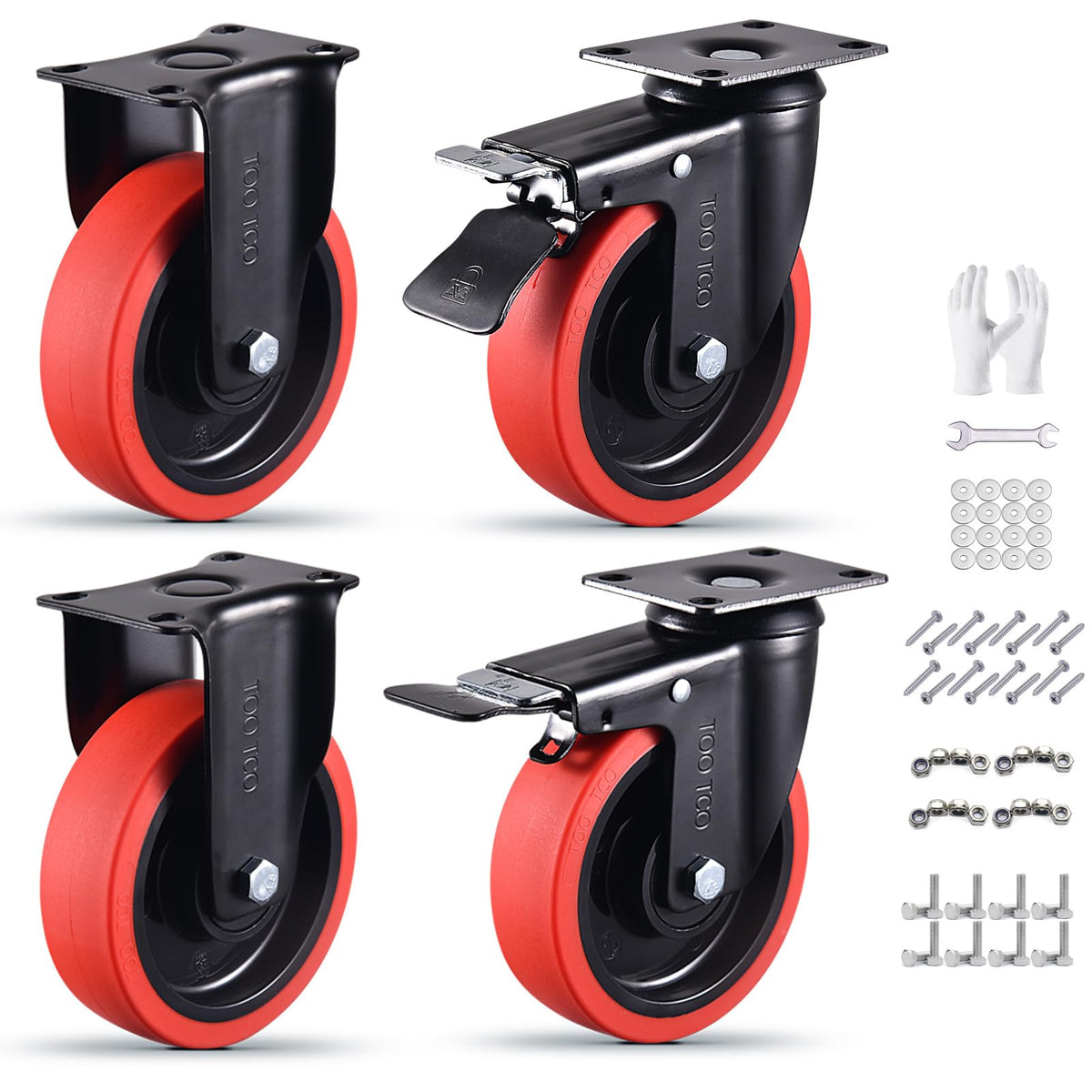 TOO TCO heavy-duty 5-inch caster wheel with steel housing provides stable, high-load support.
