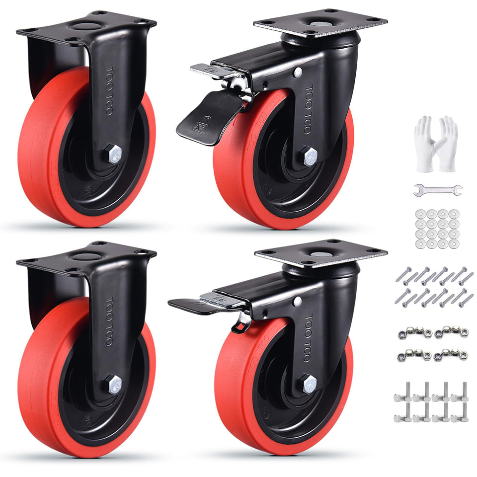 TOO TCO heavy-duty 5-inch caster wheel with steel housing provides stable, high-load support.