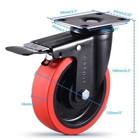 TOO TCO 5-inch caster wheel with brake demonstrates secure locking for carts.