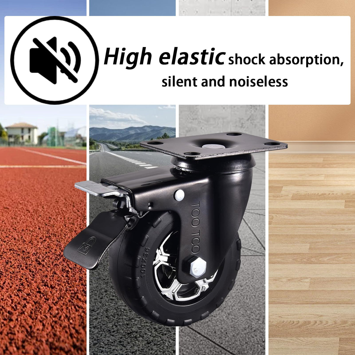 TOO TCO natural rubber wheels reduce noise and floor marks.