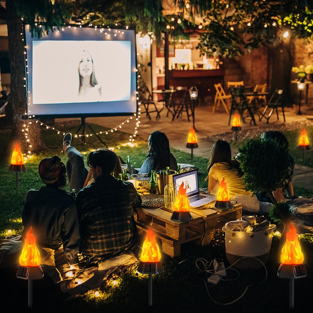 Toodour solar flame lights provide safe, flame-free night ambience near the driveway.