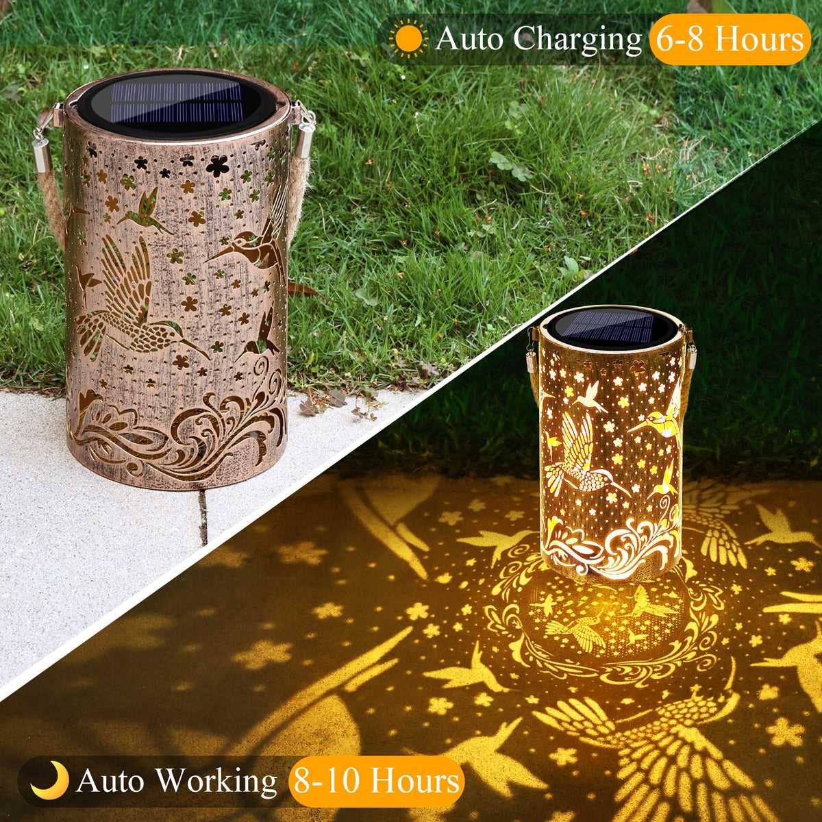 Toodour hollow retro metal lantern adds warm garden ambience.