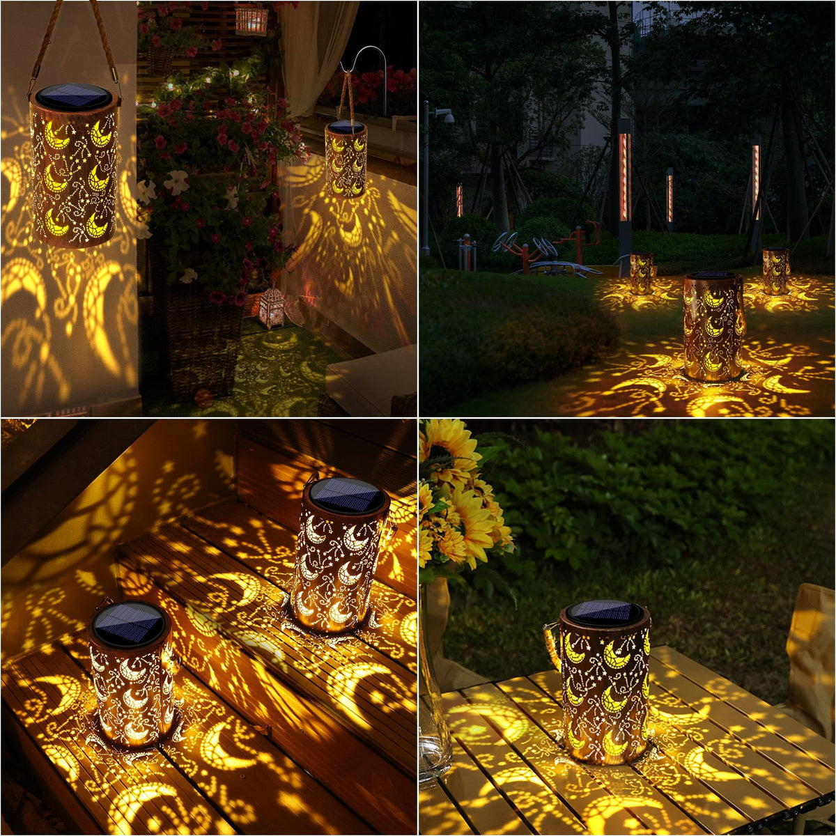 Toodour Retro metal Solar Lantern moon-light engraving for evenings