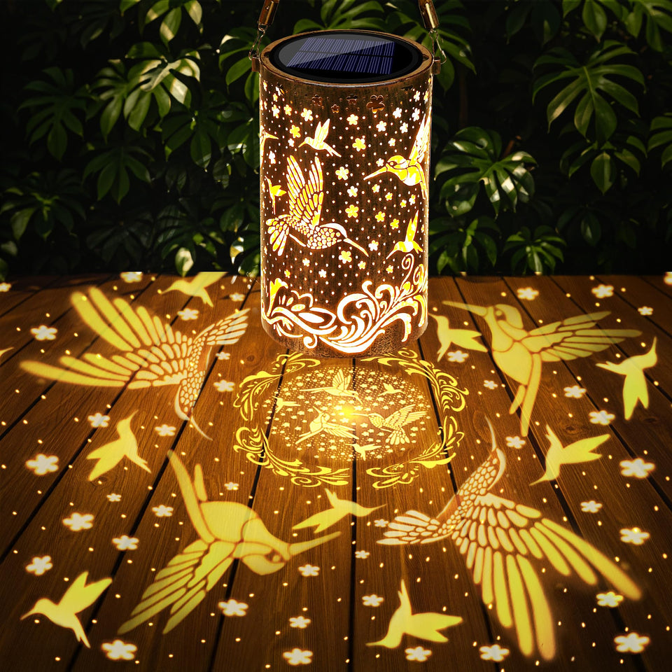 Toodour solar lantern hummingbird pattern lights brighten outdoor spaces at night.