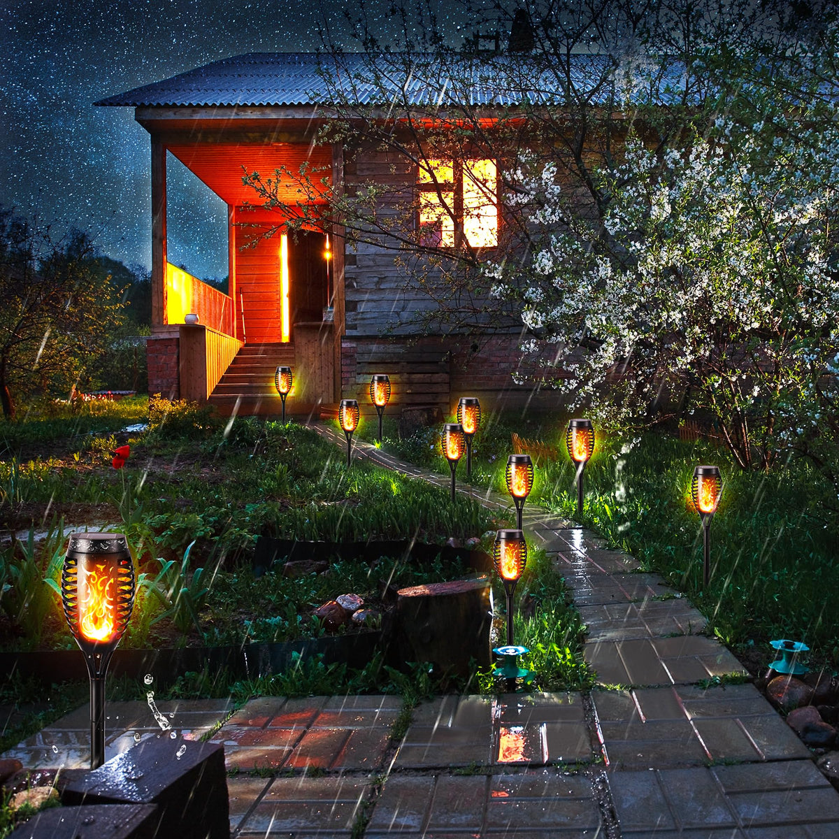 Toodour solar torch flame lights easy-install design for quick setup