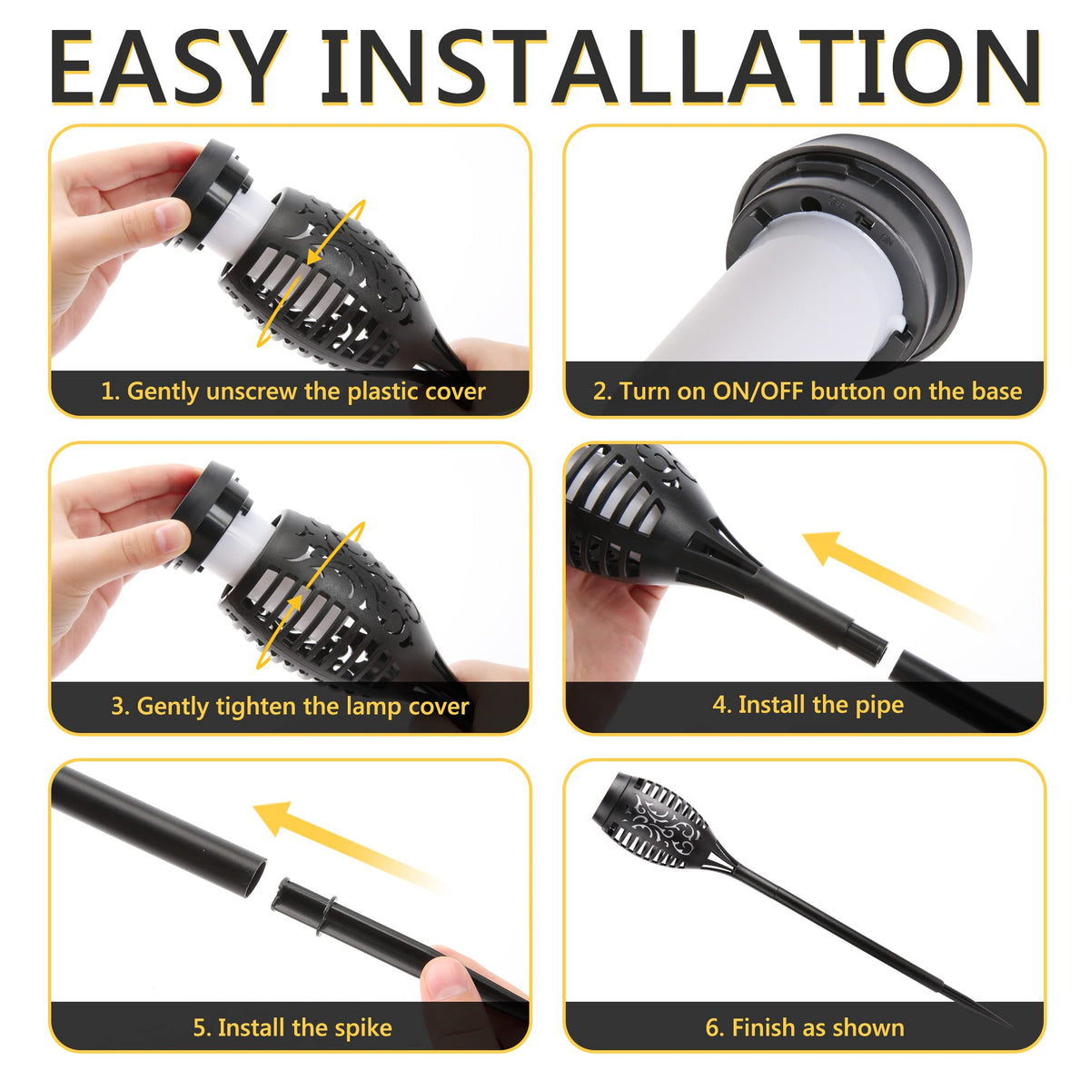 Toodour solar torch flame lights no-wiring convenience for flexible placement