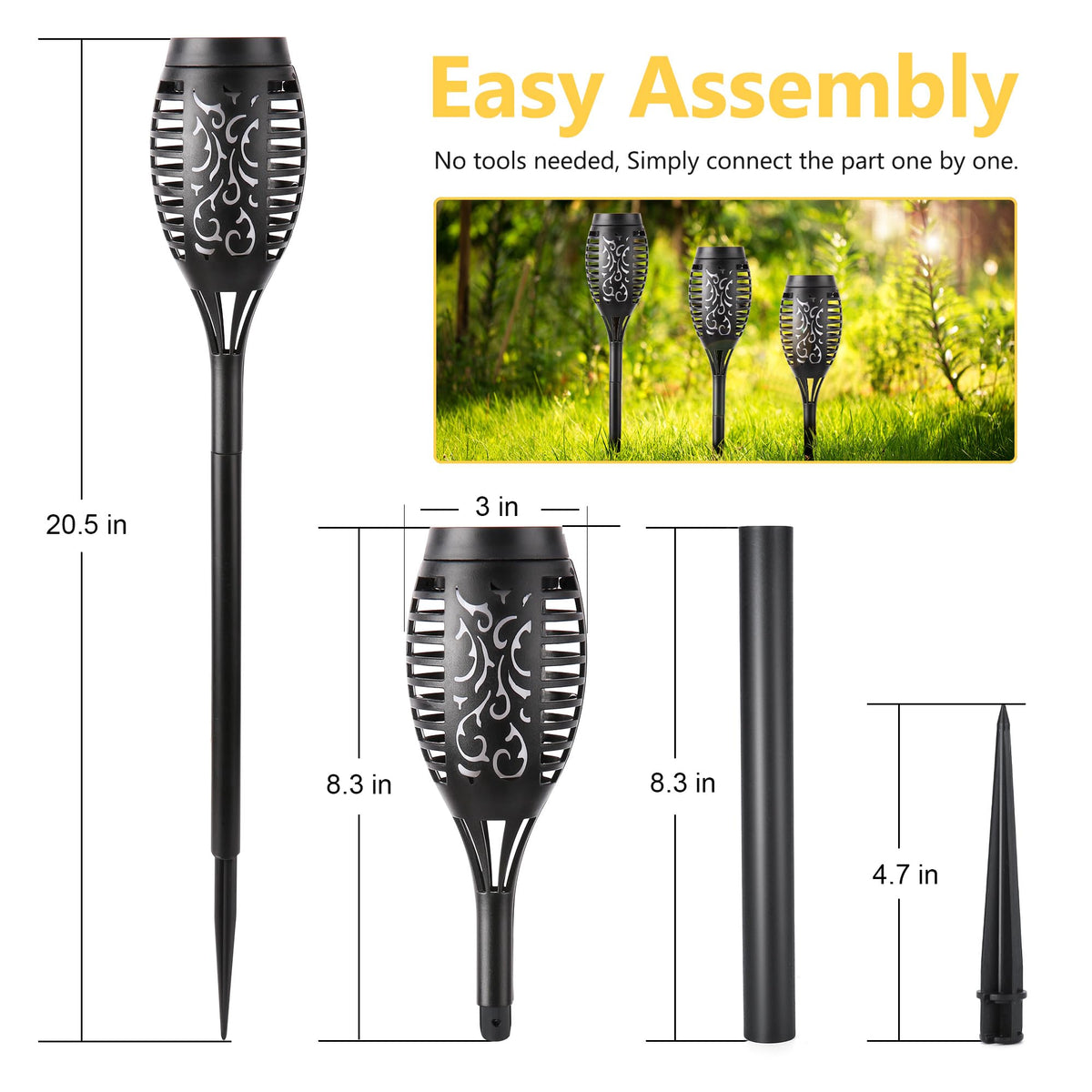 Toodour solar torch flame lights auto on-off function saving energy
