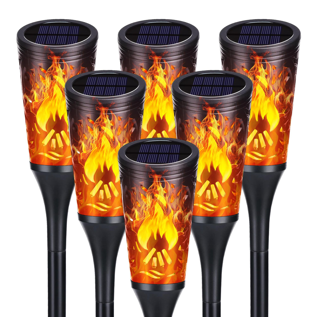 Toodour solar torch lights with dancing flame for safe outdoor ambiance.